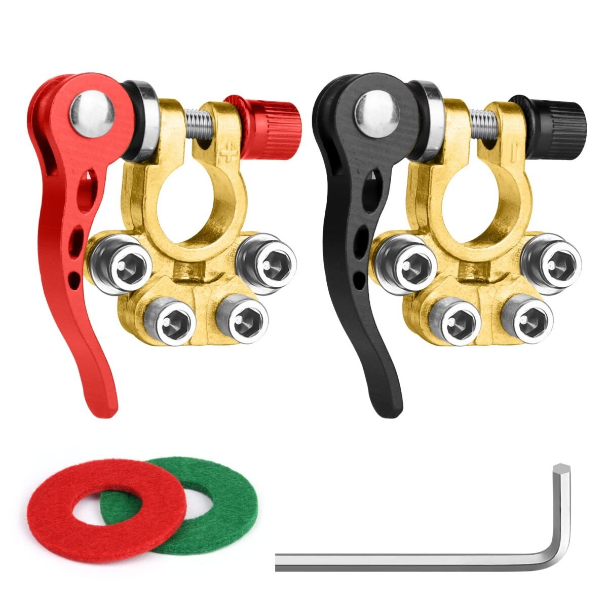 URAQT Battery Terminals, Pack of 2 12 V 4-Way Pole Terminals, Car Battery, High-Quality Brass Battery Terminals, Positive and Negative Connector, Quick Release for RV Car Truck Boat Motorcycle