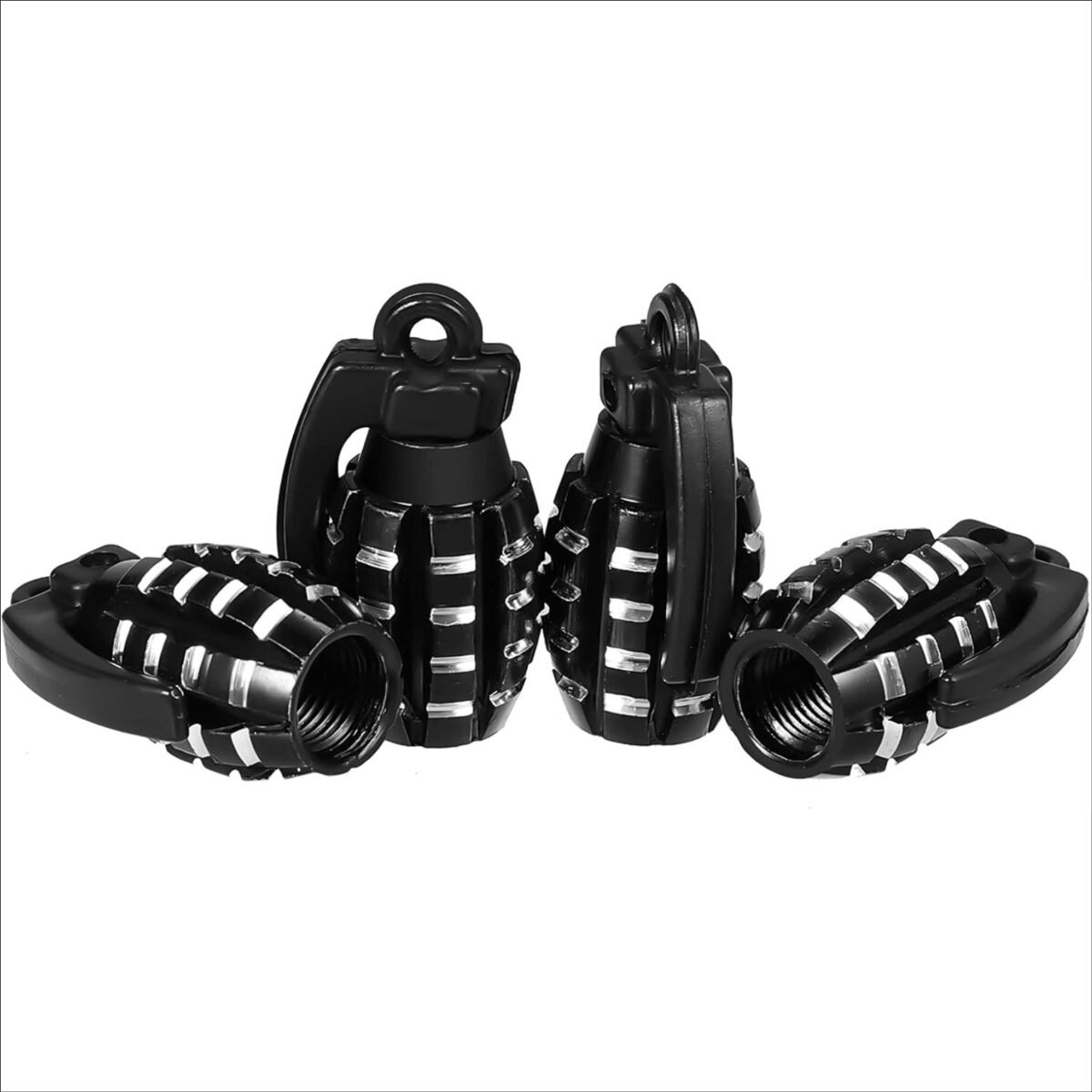 KINBOM 4pcs Aluminium Valve Caps, Hand Grenade Style Heavy Duty Tyre Valve Caps Car Metal Airtight Seal for Cars SUV Trucks Motorcycles (Black)