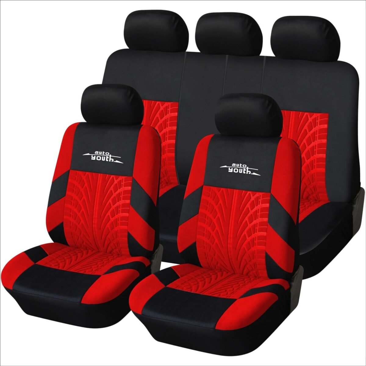 AUTOYOUTH Car Seat Covers Universal Fit Complete Set Car Seat Protector Tyre Rails Car Seat Accessories Red