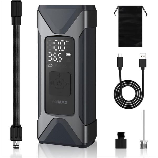 ASMAX Electric Air Pump 7500 mAh, Battery Compressor 160 PSI/11 Bar, Mini Portable Battery Bicycle Pump, Electric Compressor with Digital LED Light for Cars, Motorcycles, Bicycles, Balls