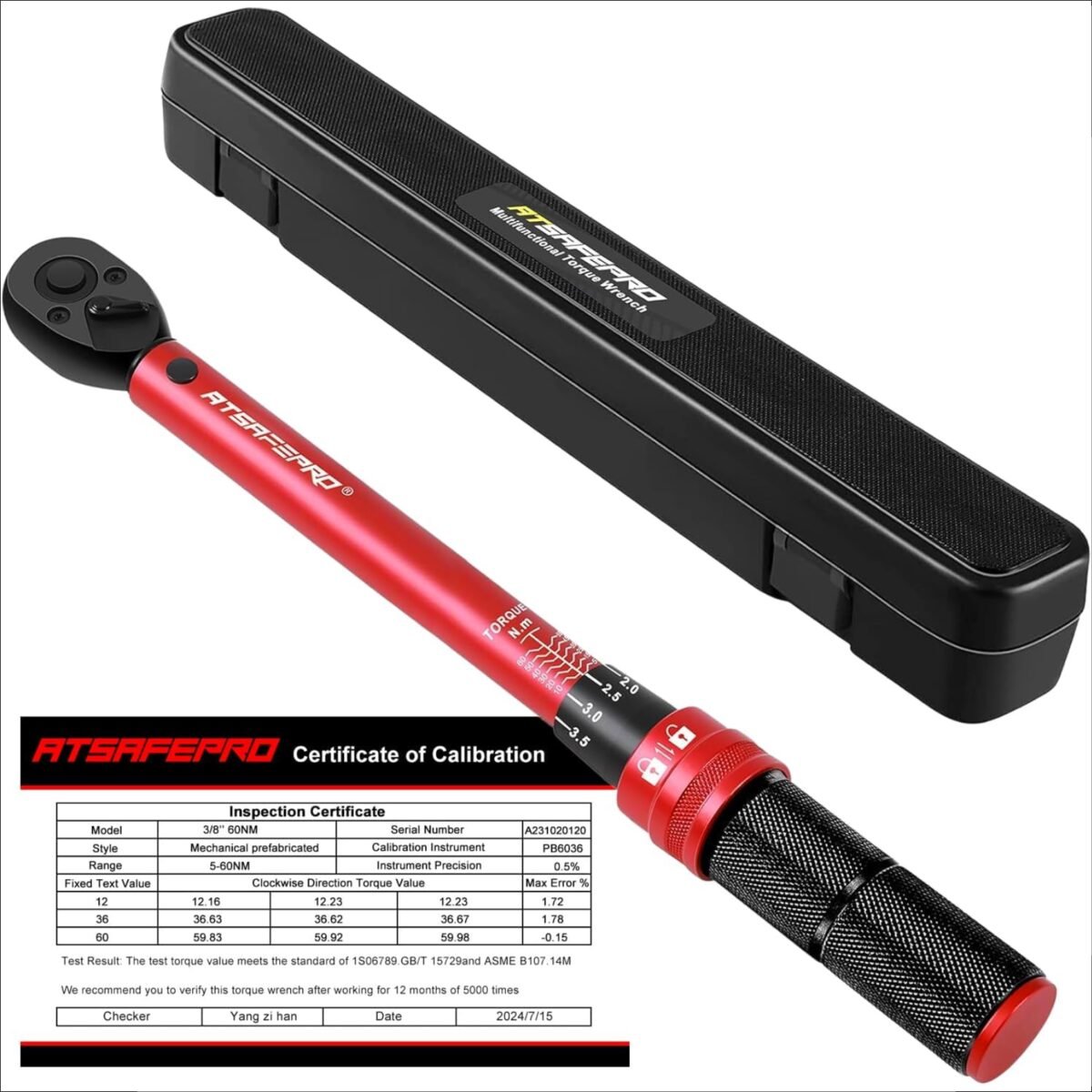 ATsafepro Torque Wrench 3/8 Inch Torque Wrench Car 5-60 Nm, Torque Wrench Bicycle ±3% Error Accuracy with 72 Teeth for Motorcycle and Car Vehicle Maintenance